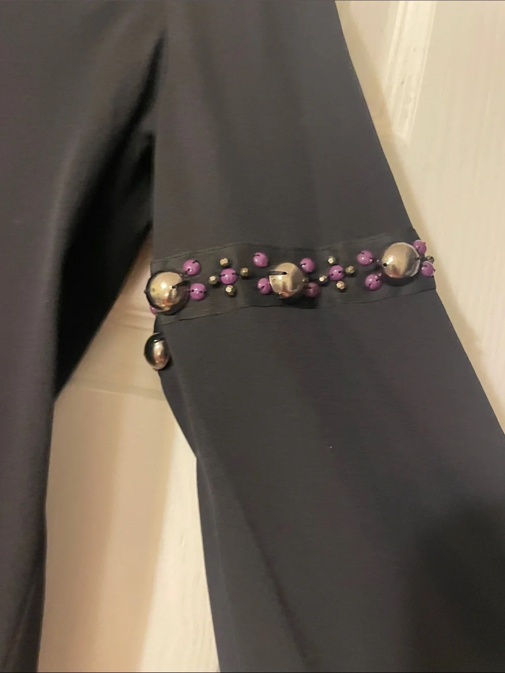 Tory Burch Black Peplum Blouse with Beaded Trim
